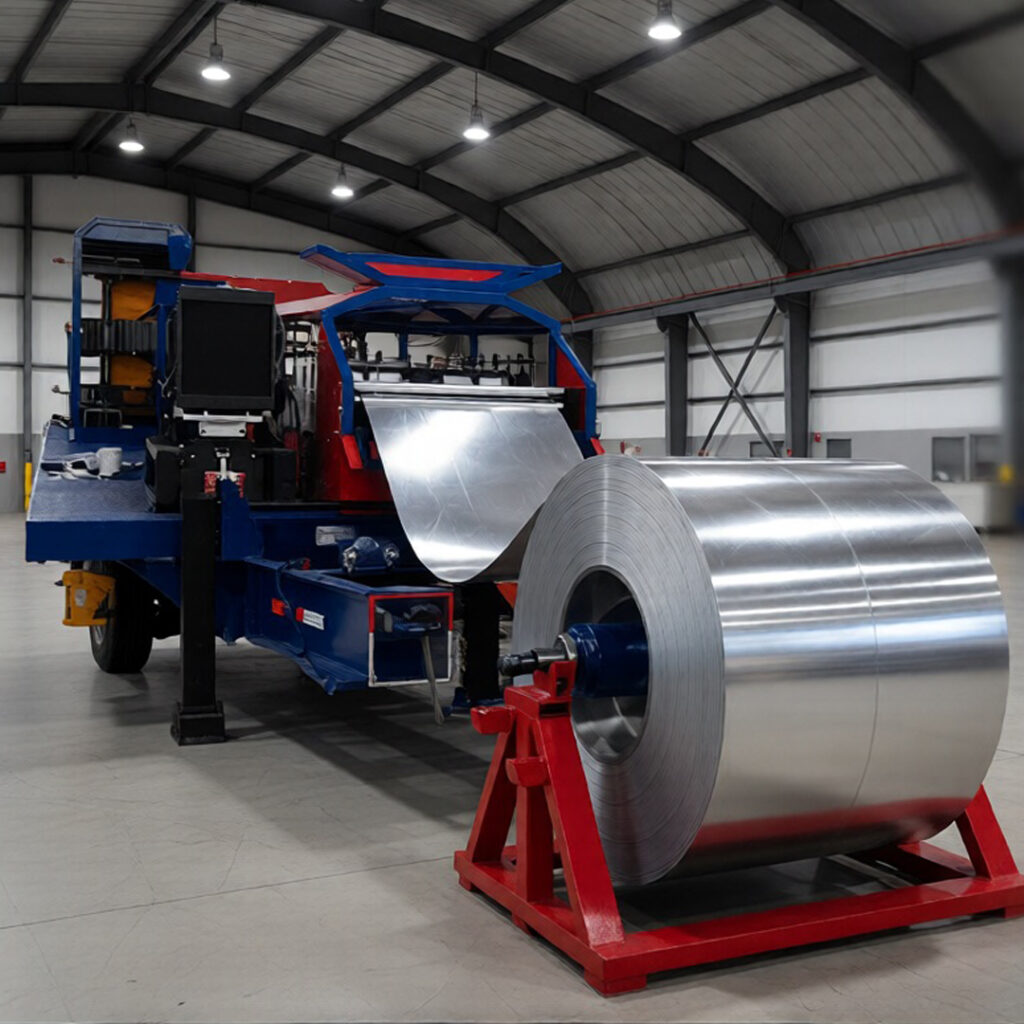 Roladora de lámina Arcotecho para fabricar panel curvo autoportante en obra