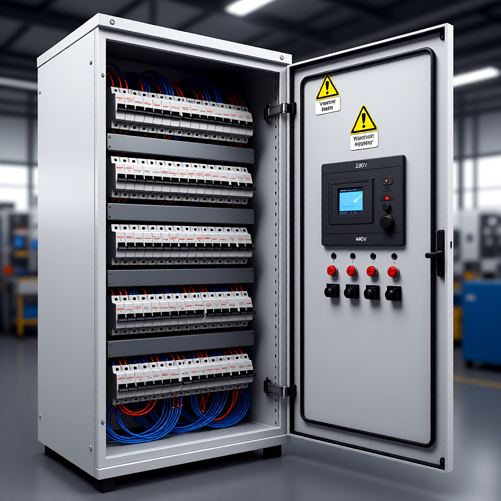 Tablero eléctrico de maquinaria roll forming con etiquetas de voltaje